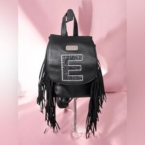 Justice‎ Girls Initial E Mini Backpack Black with Fringe Bag Backpack Purse